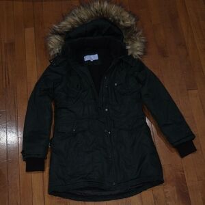 Madden Girl Dark Green Parka with Faux Fur Hood